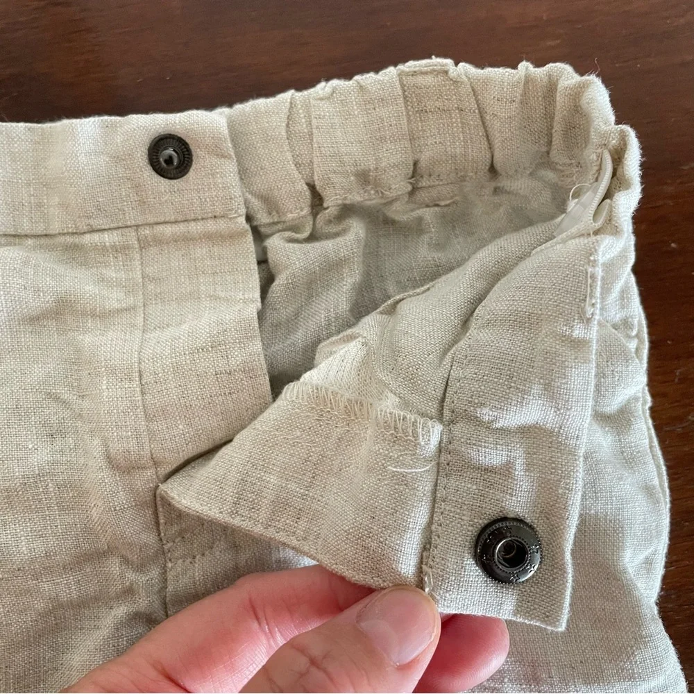 Miniclasix 100% Linen Pants Baby Boy 9M Cream Dress Pants Adjustable Waist - Picture 4 of 10